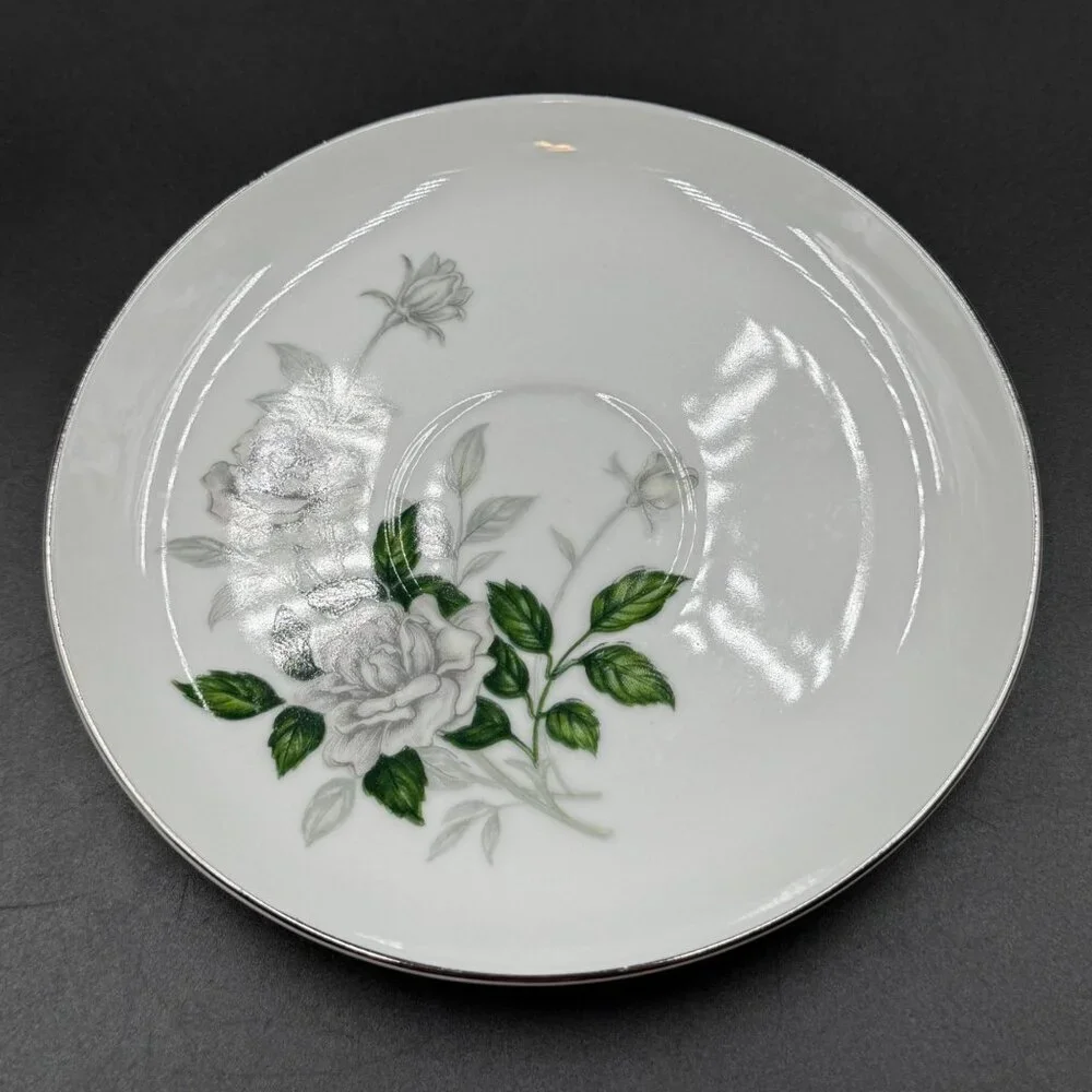 Vintage Sone China Platinum Trim Floral Teacup & Saucer Collectible Porcelain